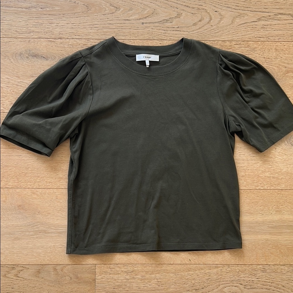 Frame Puff Sleeve Green Top